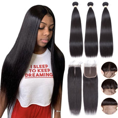 Straight Bundles With Closure Brazilian Hair