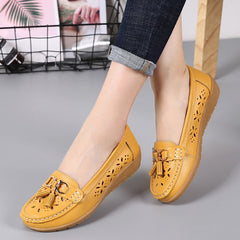 Women Flats Summer Women Genuine Leather Shoes With Low Heels Slip On Casual Flat Shoes Women Loafers Soft Nurse Ballerina Shoes