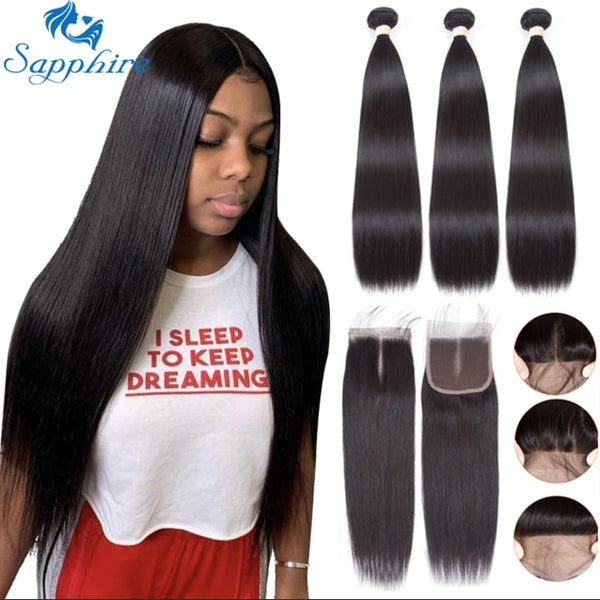 Straight Bundles With Closure Brazilian Hair