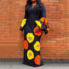 African Loose Women Plus Size Flare Sleeve Floral Print A-Line Dress Long Maxi Female Dresses Robe Vestiods Elegant 2019