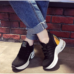 Women&#39;s Sneakers Spring Sequined Casual Shoes Women Platform Heels Wedges Height Increasing 2022 Knitted Ladies Vulcanized Shoes