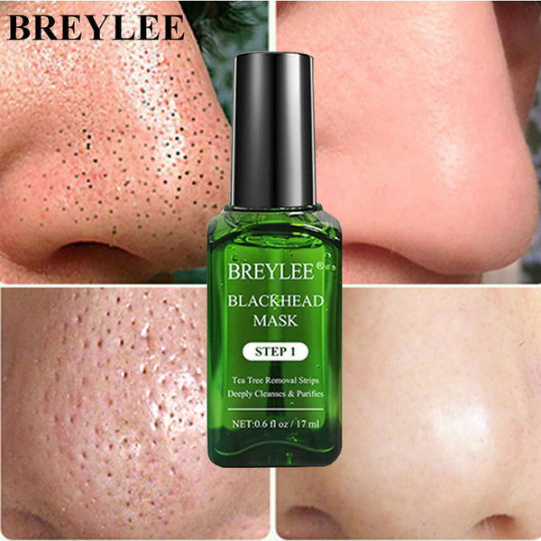 BREYLEE Tea Tree Blackhead Remover Serum Shrink Pores Essence Black Peeling Mask Oil-Control Face Sheet Mask Whitening Skin Care