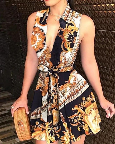 Women Dress Girls Print Sleeveless Dress Casual Bandage Mini A-line Dresses Sexy Party Summer Feminias Vestidos Female Sleepwear