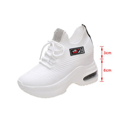 Women&#39;s Sneakers Spring Sequined Casual Shoes Women Platform Heels Wedges Height Increasing 2022 Knitted Ladies Vulcanized Shoes