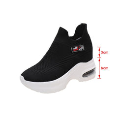 Women&#39;s Sneakers Spring Sequined Casual Shoes Women Platform Heels Wedges Height Increasing 2022 Knitted Ladies Vulcanized Shoes