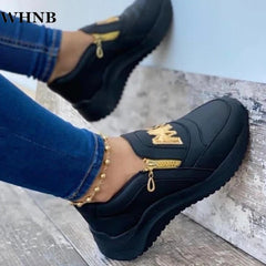 2021 Women Flats Platform Shoes Women Elegant Genuine PU Shoes Woman Spring Casual Zipper Flat Shoes Women Non Slip Shoes