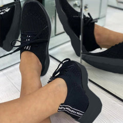 Ladies Flat Shoes Knitting Vulcanized Shoes For Women Light Sneakers Lace Up Breathable Casual Mesh 2022 Fashion Female Footwear