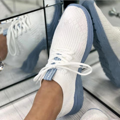 Ladies Flat Shoes Knitting Vulcanized Shoes For Women Light Sneakers Lace Up Breathable Casual Mesh 2022 Fashion Female Footwear