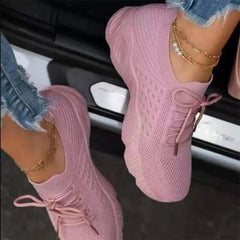 Ladies Flat Shoes Knitting Vulcanized Shoes For Women Light Sneakers Lace Up Breathable Casual Mesh 2022 Fashion Female Footwear