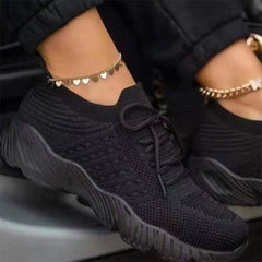 Ladies Flat Shoes Knitting Vulcanized Shoes For Women Light Sneakers Lace Up Breathable Casual Mesh 2022 Fashion Female Footwear