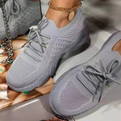 Ladies Flat Shoes Knitting Vulcanized Shoes For Women Light Sneakers Lace Up Breathable Casual Mesh 2022 Fashion Female Footwear