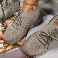 Ladies Flat Shoes Knitting Vulcanized Shoes For Women Light Sneakers Lace Up Breathable Casual Mesh 2022 Fashion Female Footwear