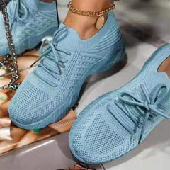 Ladies Flat Shoes Knitting Vulcanized Shoes For Women Light Sneakers Lace Up Breathable Casual Mesh 2022 Fashion Female Footwear