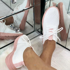 Ladies Flat Shoes Knitting Vulcanized Shoes For Women Light Sneakers Lace Up Breathable Casual Mesh 2022 Fashion Female Footwear