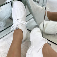 Ladies Flat Shoes Knitting Vulcanized Shoes For Women Light Sneakers Lace Up Breathable Casual Mesh 2022 Fashion Female Footwear