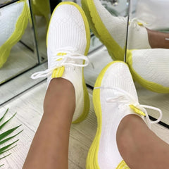 Ladies Flat Shoes Knitting Vulcanized Shoes For Women Light Sneakers Lace Up Breathable Casual Mesh 2022 Fashion Female Footwear