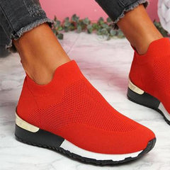 Ladies Flat Shoes Knitting Vulcanized Shoes For Women Light Sneakers Lace Up Breathable Casual Mesh 2022 Fashion Female Footwear