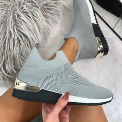 Ladies Flat Shoes Knitting Vulcanized Shoes For Women Light Sneakers Lace Up Breathable Casual Mesh 2022 Fashion Female Footwear