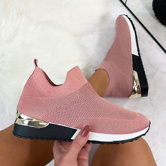 Ladies Flat Shoes Knitting Vulcanized Shoes For Women Light Sneakers Lace Up Breathable Casual Mesh 2022 Fashion Female Footwear