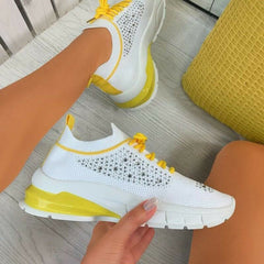 Ladies Flat Shoes Knitting Vulcanized Shoes For Women Light Sneakers Lace Up Breathable Casual Mesh 2022 Fashion Female Footwear