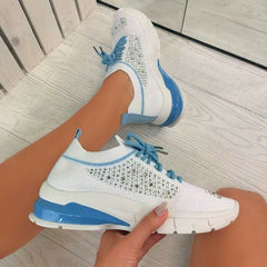 Ladies Flat Shoes Knitting Vulcanized Shoes For Women Light Sneakers Lace Up Breathable Casual Mesh 2022 Fashion Female Footwear