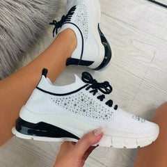 Ladies Flat Shoes Knitting Vulcanized Shoes For Women Light Sneakers Lace Up Breathable Casual Mesh 2022 Fashion Female Footwear