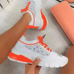 Ladies Flat Shoes Knitting Vulcanized Shoes For Women Light Sneakers Lace Up Breathable Casual Mesh 2022 Fashion Female Footwear