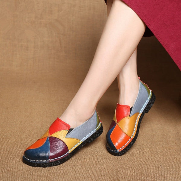 WOIZGIC Women&#39;s Ladies Female Woman Mother Shoes Flats Genuine Leather Loafers Mixed Colorful Non Slip On Plus Size 35-42